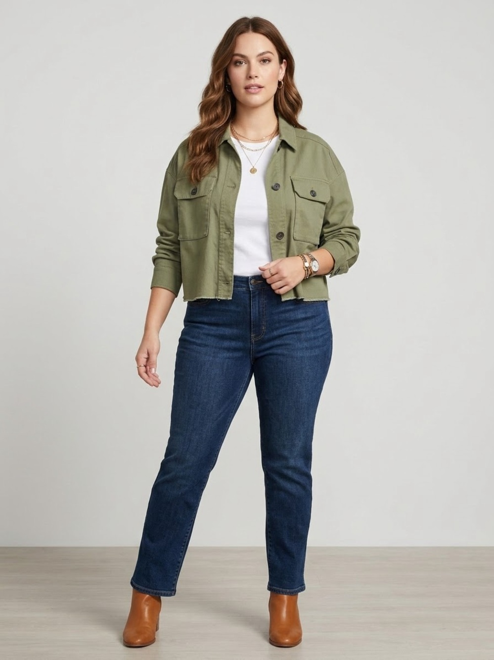 Rachel Rachel Roy Olive Green Utility Jacket Cropped Raw Hem Cotton Sz Medium